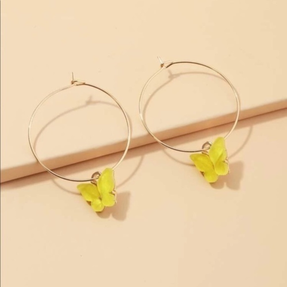 3/$30 💛 Yellow Acrylic Butterfly Hoop Earrings